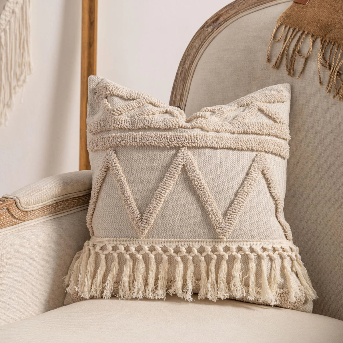 ARULA™ Boho Poszewka na Poduszkę z Bawełny i Lnu z Frędzlami