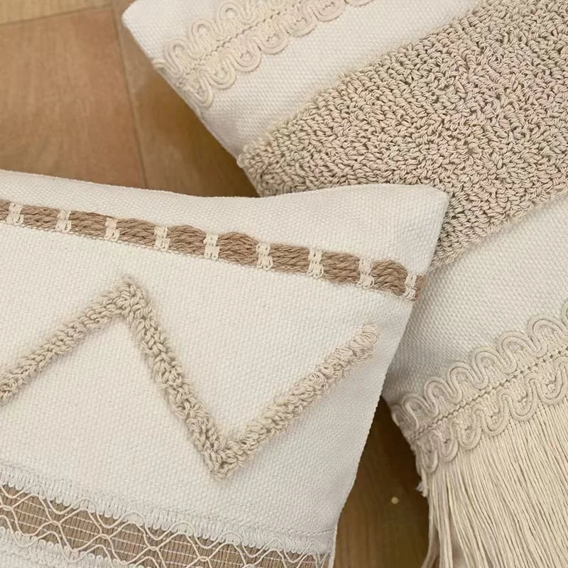 ARULA™ Boho Baumwoll-Leinen Kissenbezug mit Quasten