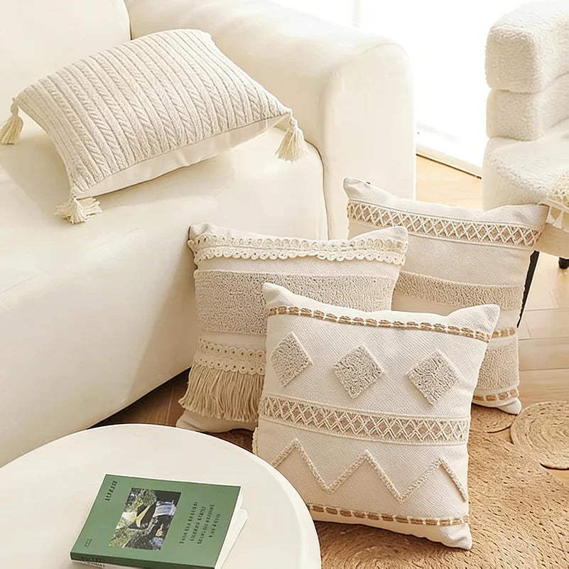 ARULA™ Boho Baumwoll-Leinen Kissenbezug mit Quasten