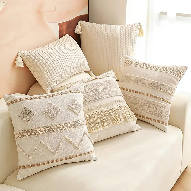 ARULA™ Boho Baumwoll-Leinen Kissenbezug mit Quasten