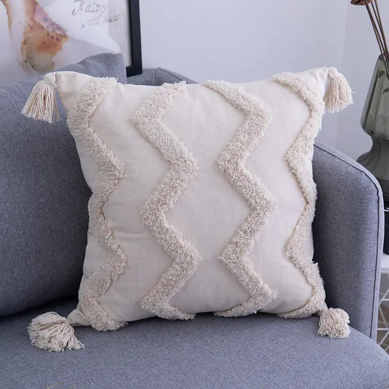 ARULA™ Boho Baumwoll-Leinen Kissenbezug mit Quasten