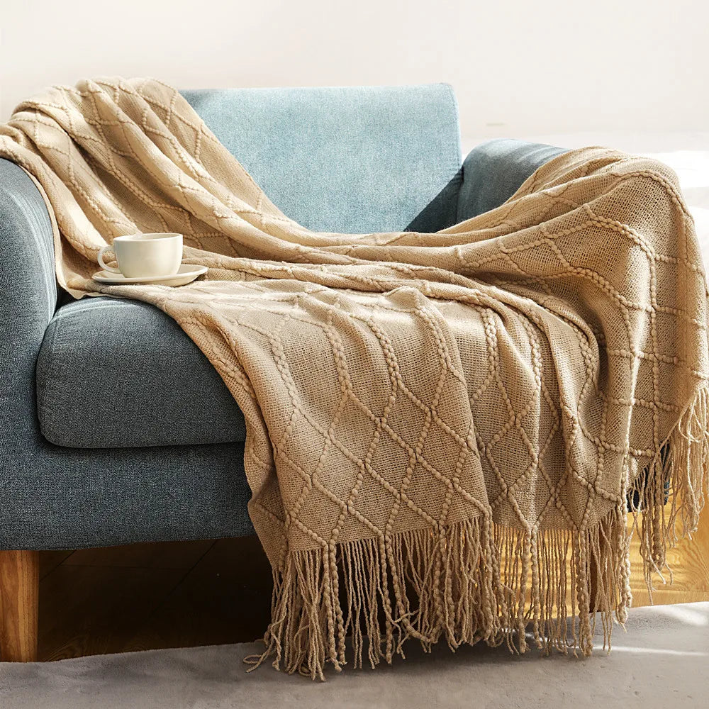 ARULA™ Chunky Woven Decorative Throw Blanket with Tassels